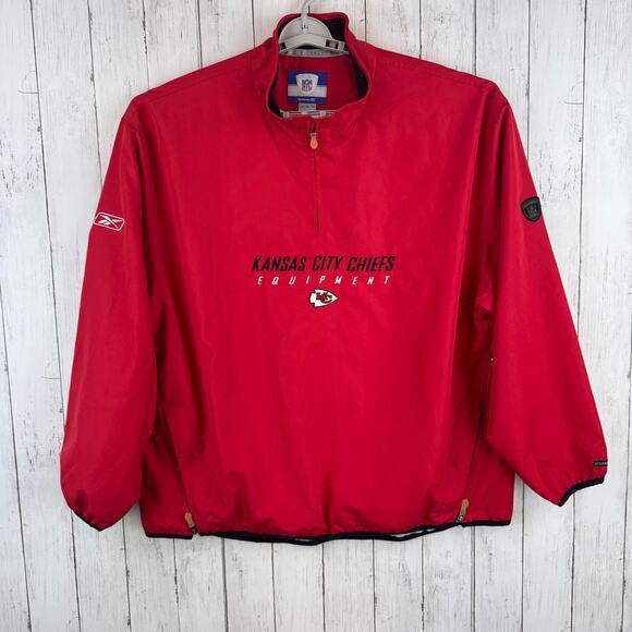 VTG Reebok NFL Red Kansas City Chiefs 1/4 Zip Pullover Windbreaker Jacket 2XL - Picture 1 of 16